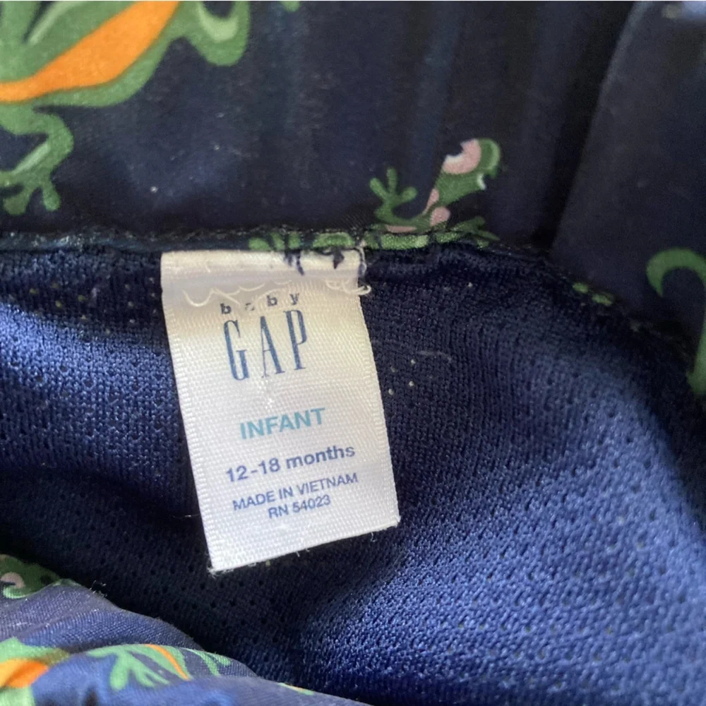 Baby GAP 12-18M swim trunks lizard gecko‎ print blue mesh lined shorts